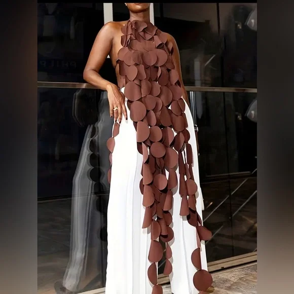 Brown Boho Solid Halter Neck Tunics, Sexy Sleeveless Tie Back Top - Picture 1 of 3